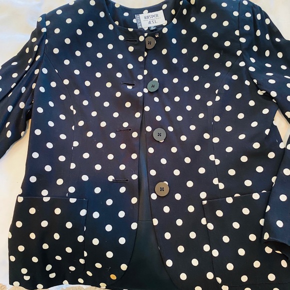 KASPER BLACK & WHITE pretty Polk o Dot Soft Jacket - Picture 6 of 10